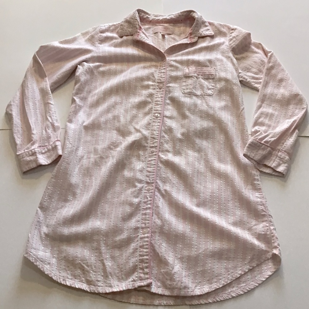 Victoria's Secret Sleep Shirt Womens XS Pink White Stripe Metallic Button Down